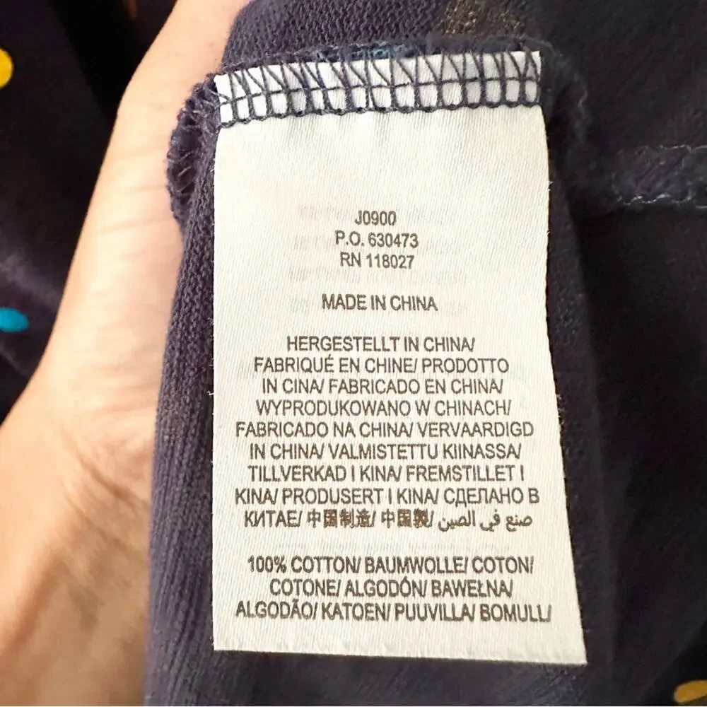 Boden Faye Navy Blue Ruffle Trim Multi Colored Polka Dot T Shirt Dress 12R J0900 - Picture 12 of 13